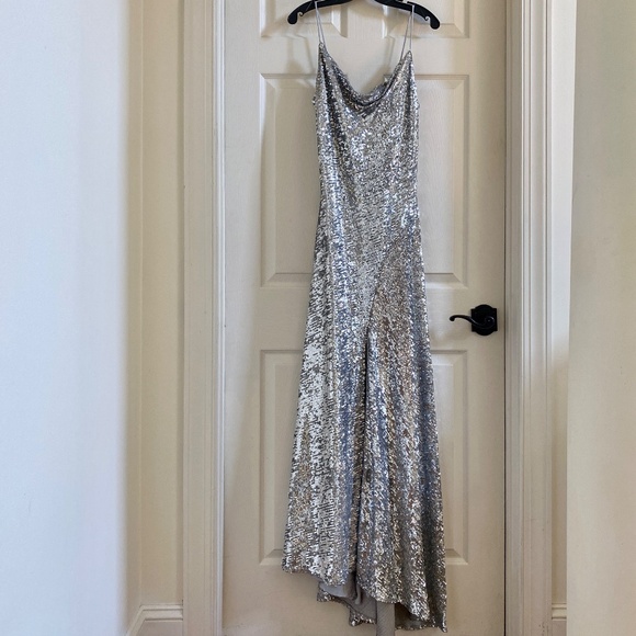 Jonathan Simkhai Silver Finley All Over Sequined Lined Dress Gown IT44 - Picture 16 of 16